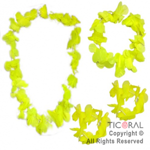 SET HAWAIANO FLORES FLUO VINCHA COLLAR Y PULSERA AMARILLO 4 UNID X 1